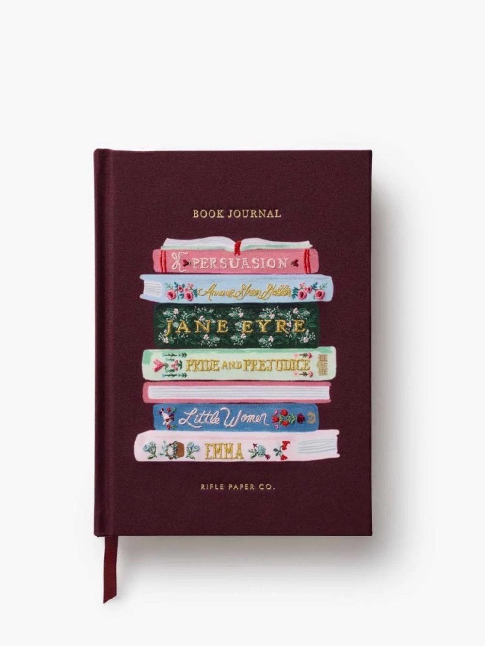Rifle Paper Co. Burgundy Hardcover Book Journal with Floral Spine Stack